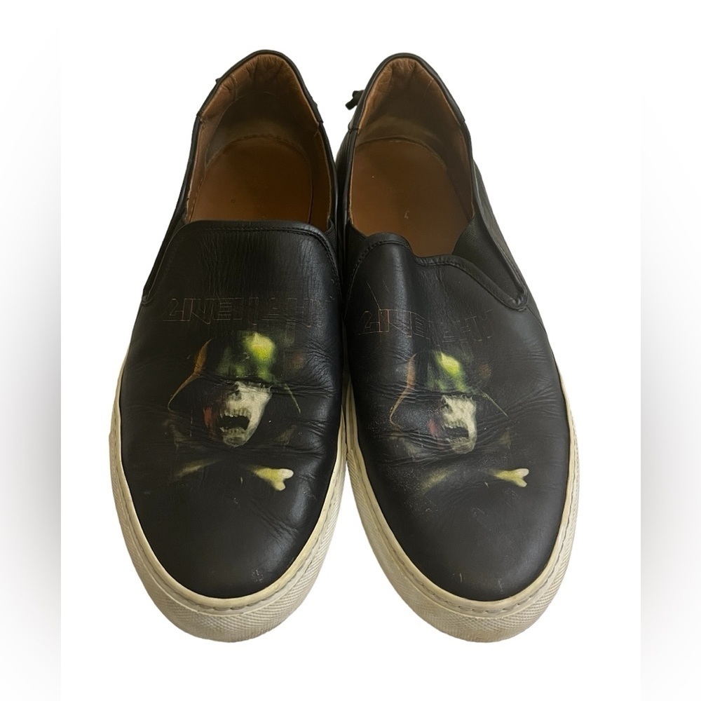 Givenchy Print Slip on Black Leather Sneakers Men's Size 42